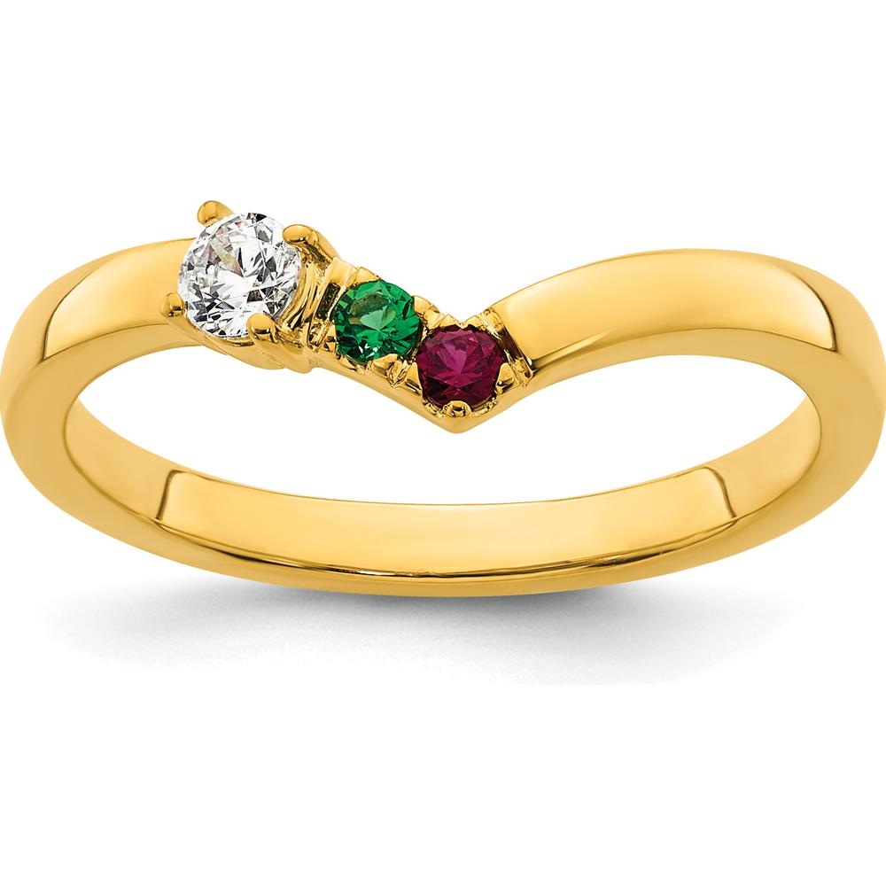 14K Yellow Gold Personalized Mother's Ring with Diamond and Birthstones - Customizable Semi-Mount by Oro Pregiato