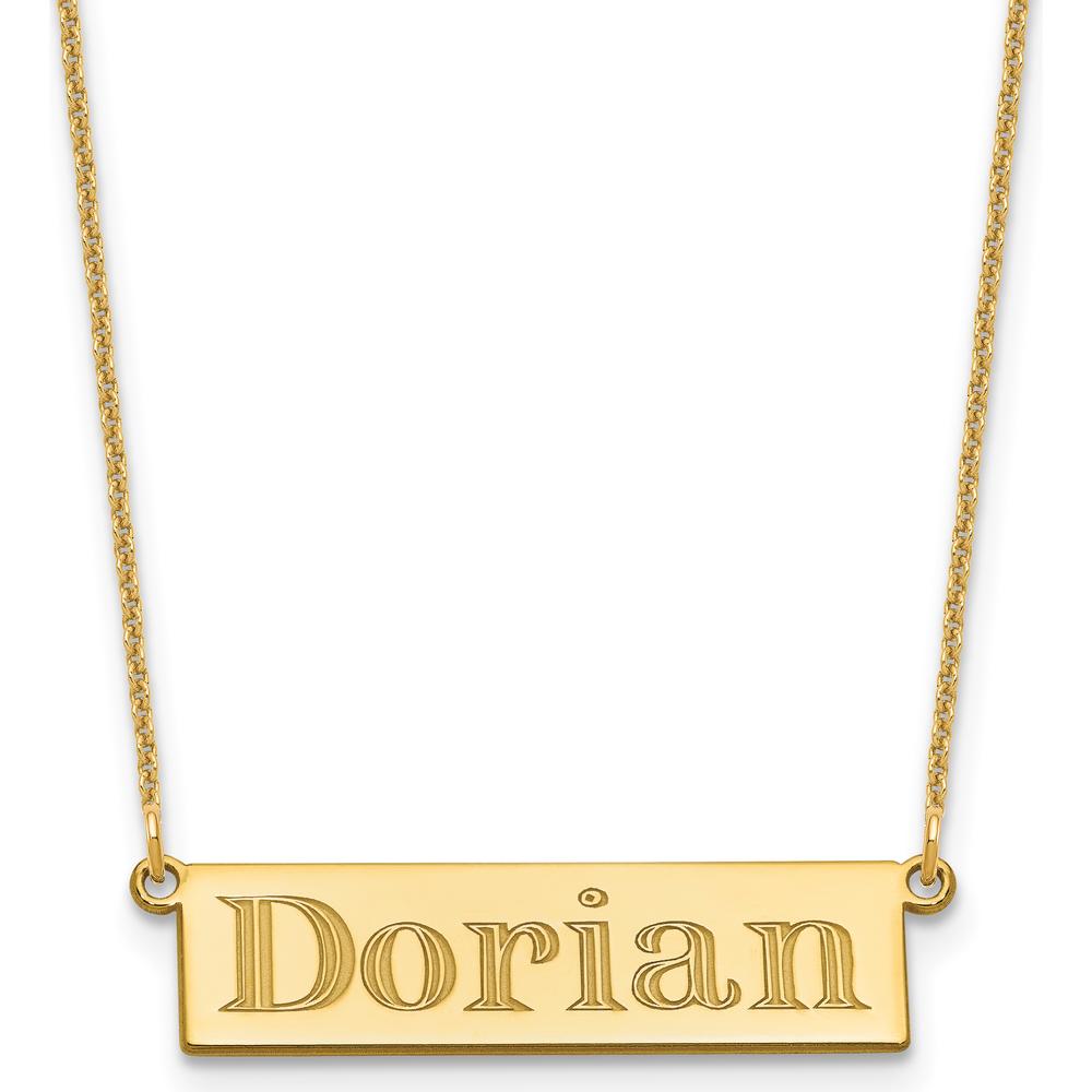 14K Yellow Gold Personalized Name Bar Necklace - Custom Engraved Name Pendant by Oro Pregiato