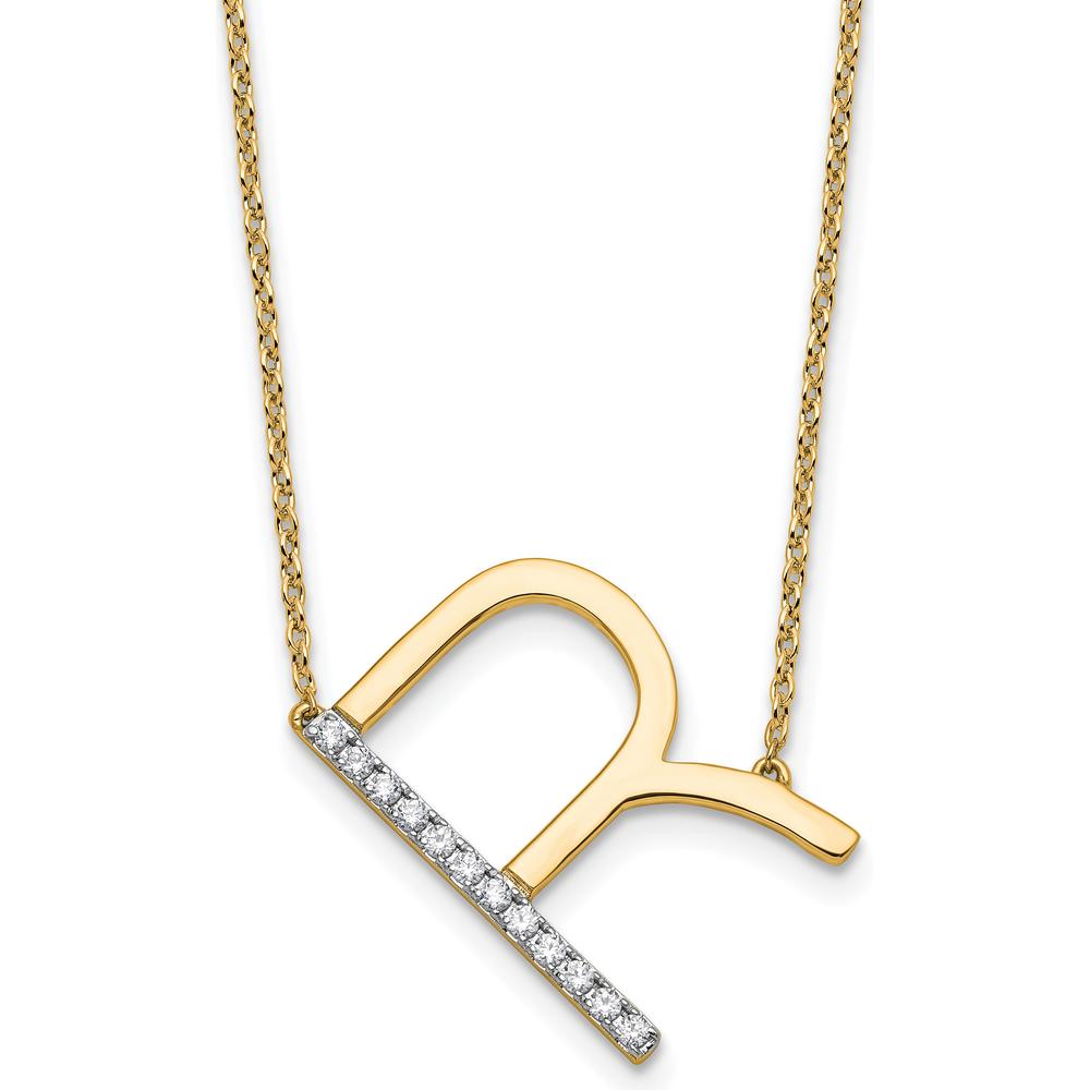 14K Yellow Gold Personalized Sideways Diamond "R" Necklace - 0.25 Carat Total Diamond Weight by Oro Pregiato