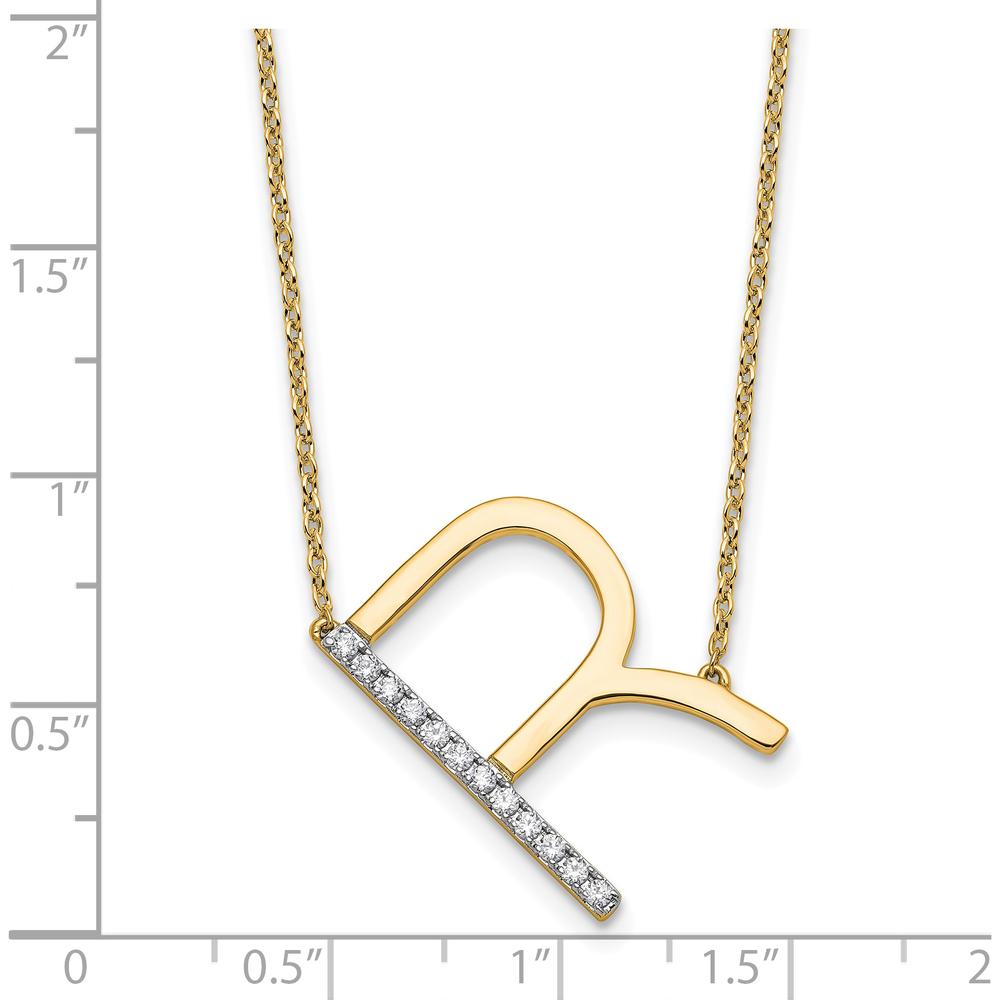 14K Yellow Gold Personalized Sideways Diamond "R" Necklace - 0.25 Carat Total Diamond Weight by Oro Pregiato