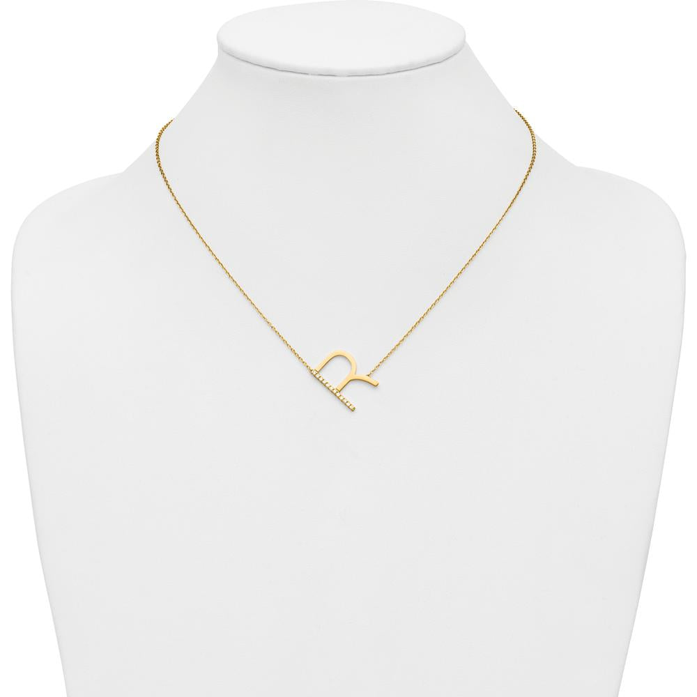 14K Yellow Gold Personalized Sideways Diamond "R" Necklace - 0.25 Carat Total Diamond Weight by Oro Pregiato