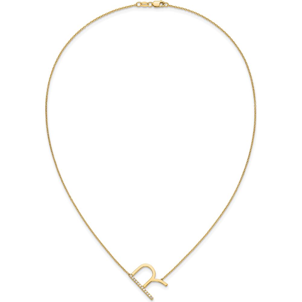 14K Yellow Gold Personalized Sideways Diamond "R" Necklace - 0.25 Carat Total Diamond Weight by Oro Pregiato