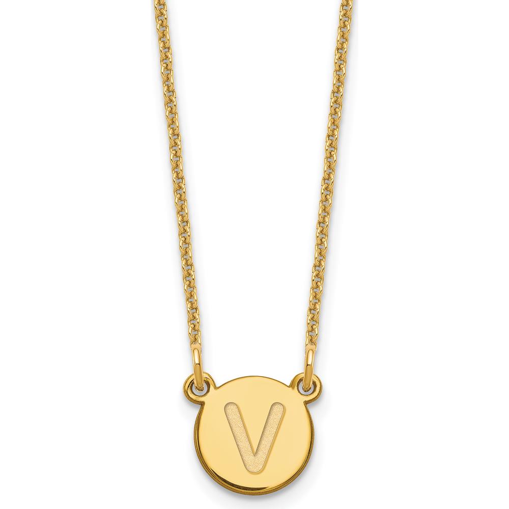 14K Yellow Gold Personalized V Initial Pendant Necklace with 18-inch Cable Chain by Oro Pregiato