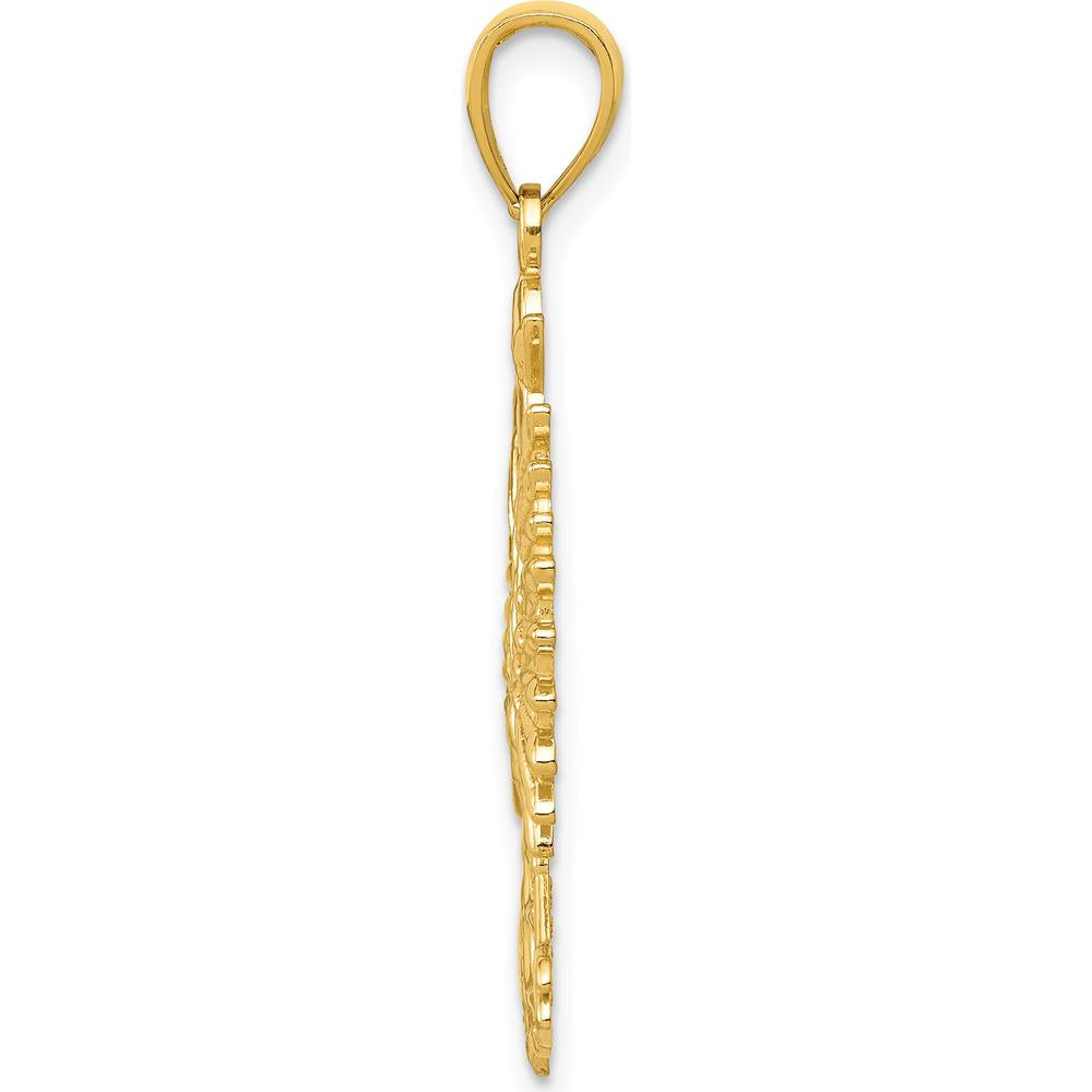 14K Yellow Gold Phoenix Mythological Bird Charm with Textured Finish - 22mm Length x 18mm Width by Oro Pregiato