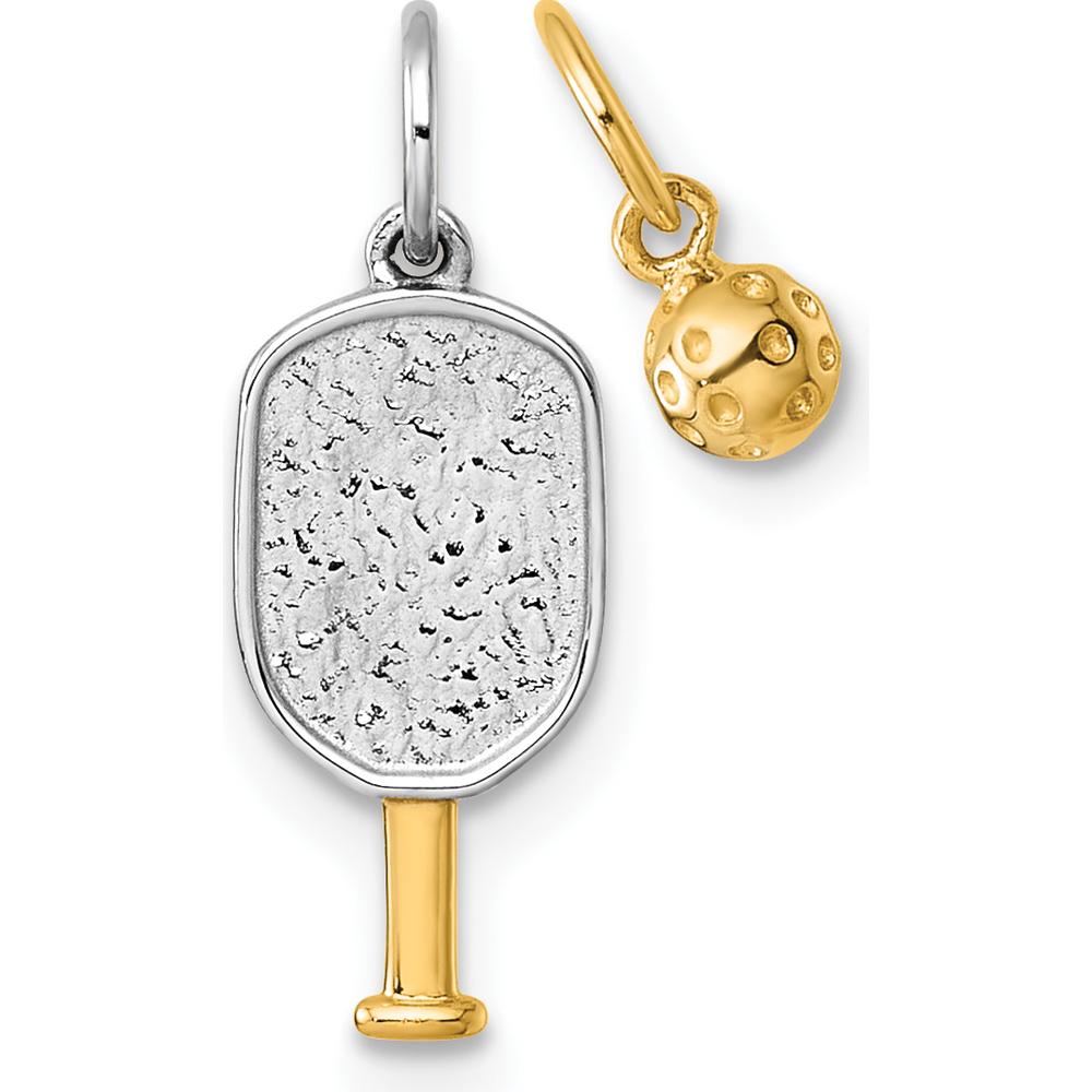 14K Yellow Gold Pickleball Paddle and Ball 2-Piece Charm Pendant Set with Rhodium Accents by Oro Pregiato