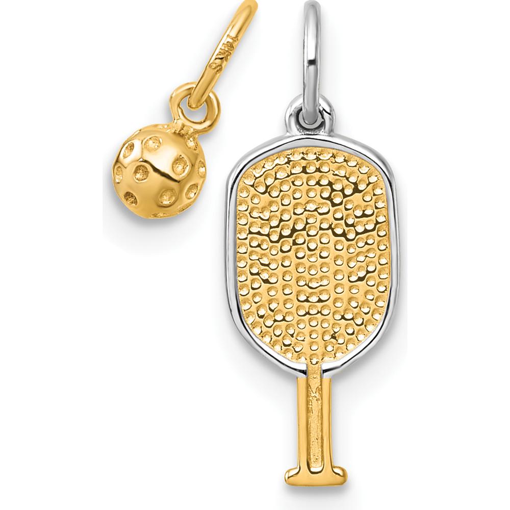 14K Yellow Gold Pickleball Paddle and Ball 2-Piece Charm Pendant Set with Rhodium Accents by Oro Pregiato