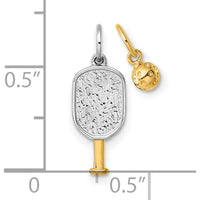 14K Yellow Gold Pickleball Paddle and Ball 2-Piece Charm Pendant Set with Rhodium Accents by Oro Pregiato