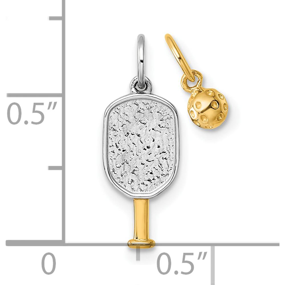 14K Yellow Gold Pickleball Paddle and Ball 2-Piece Charm Pendant Set with Rhodium Accents by Oro Pregiato