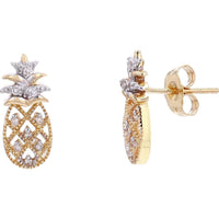 14K Yellow Gold Pineapple Earrings with Round Diamond Accents - 0.15 Carats Total Diamond Weight