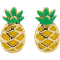 14K Yellow Gold Pineapple Stud Earrings with Multicolor Enamel Inlay