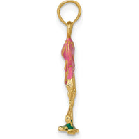 14K Yellow Gold Pink and Green Enamel Flamingo Pendant - Whimsical Motif Design by Oro Pregiato