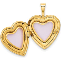 14K Yellow Gold Pink and Green Enamel Floral Cross Heart Locket with Engravable Interior and Polished Back by Monteluci Fine Jewelry