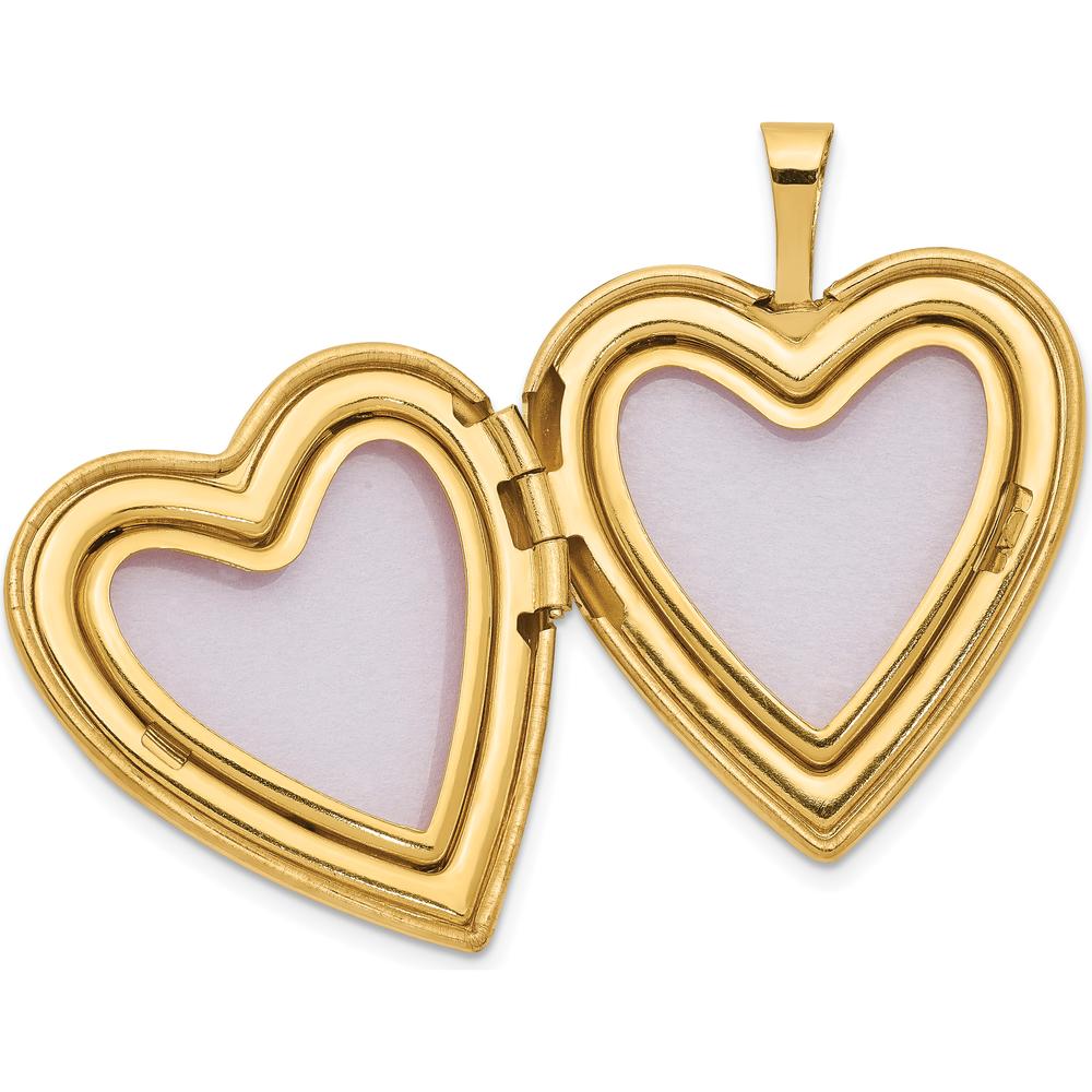 14K Yellow Gold Pink and Green Enamel Rose "I Love You" Heart Locket Pendant with Polished Finish by Monteluci Fine Jewelry