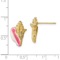 14K Yellow Gold Pink and White Enamel Conch Shell Post Earrings by 0