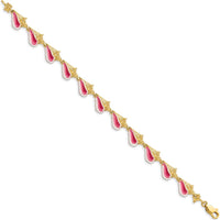 14K Yellow Gold Pink and White Enamel Conch Shell Station Bracelet - 7.25" Length by Oro Pregiato