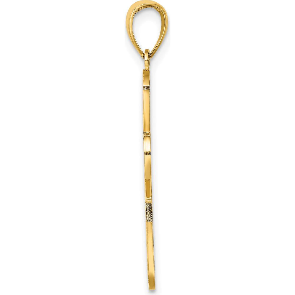 14K Yellow Gold Pink Enamel Awareness Ribbon Cross Pendant with Textured Back - 31mm Length by Oro Pregiato