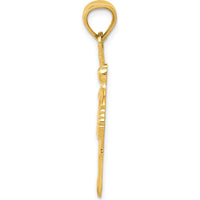 14K Yellow Gold Pink Enamel Ballerina Pendant - Textured Back Design with Polished Finish by Oro Pregiato