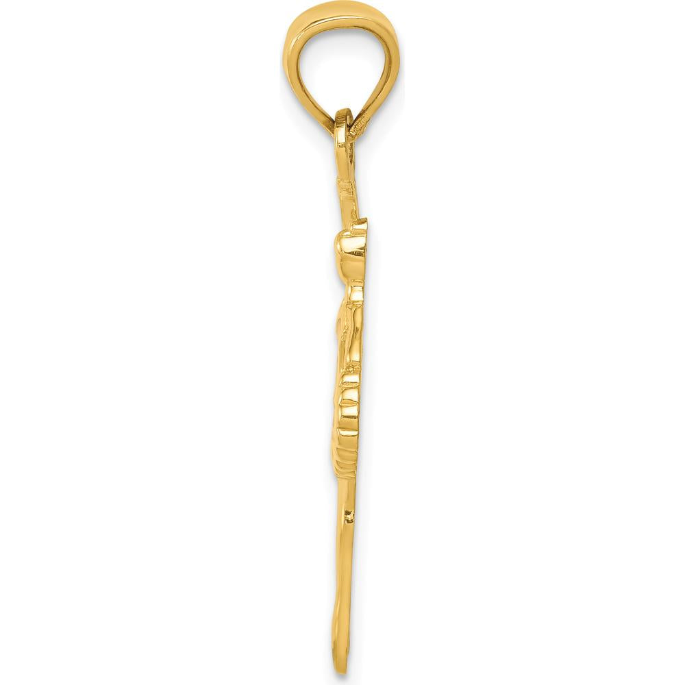 14K Yellow Gold Pink Enamel Ballerina Pendant - Textured Back Design with Polished Finish by Oro Pregiato