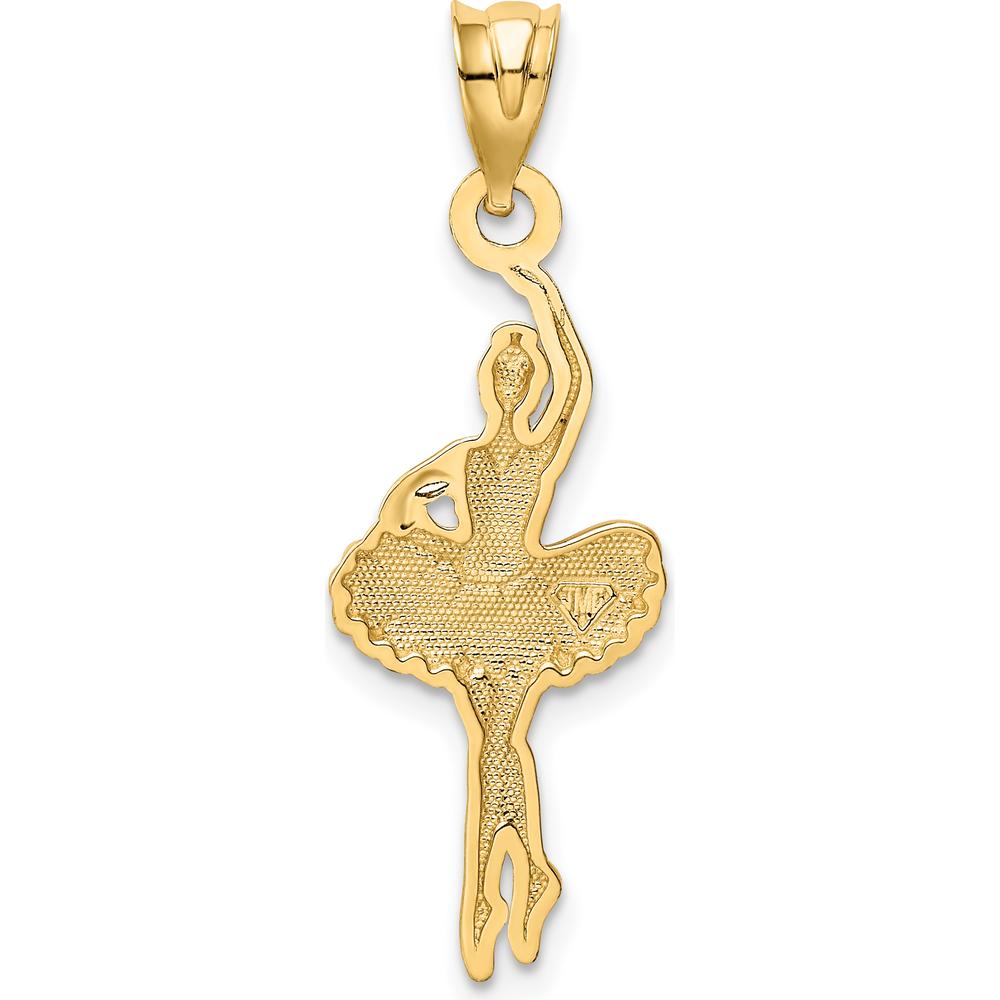 14K Yellow Gold Pink Enamel Ballerina Pendant - Textured Back Design with Polished Finish by Oro Pregiato