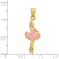 14K Yellow Gold Pink Enamel Ballerina Pendant - Textured Back Design with Polished Finish by Oro Pregiato