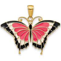 14K Yellow Gold Pink Enamel Butterfly Pendant with Multi-Colored Accents - 24mm x 31mm by Oro Pregiato