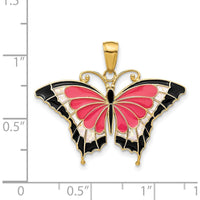 14K Yellow Gold Pink Enamel Butterfly Pendant with Multi-Colored Accents - 24mm x 31mm by Oro Pregiato