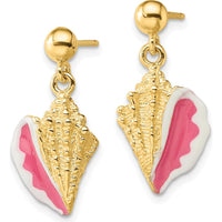 14K Yellow Gold Pink Enamel Conch Shell Dangle Earrings by 0