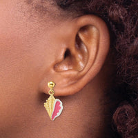14K Yellow Gold Pink Enamel Conch Shell Dangle Earrings by 0