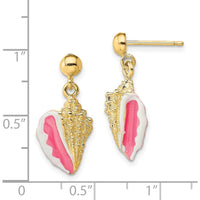 14K Yellow Gold Pink Enamel Conch Shell Dangle Earrings by 0