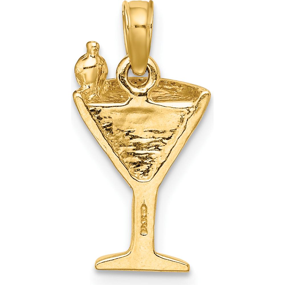14K Yellow Gold Pink Enamel Martini Charm with Green Olive Accent by Oro Pregiato
