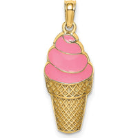 14K Yellow Gold Pink Enamel Strawberry Ice Cream Cone Charm - 19.05mm by Oro Pregiato