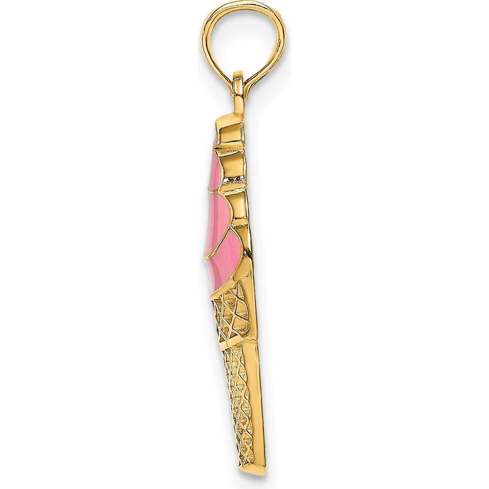 14K Yellow Gold Pink Enamel Strawberry Ice Cream Cone Charm - 19.05mm by Oro Pregiato