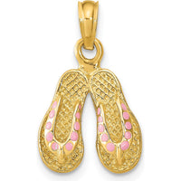 14K Yellow Gold Pink Enameled 3D Double Flip-Flop Charm - Playful Summer Pendant by Oro Pregiato