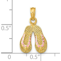 14K Yellow Gold Pink Enameled 3D Double Flip-Flop Charm - Playful Summer Pendant by Oro Pregiato