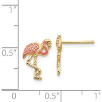 14K Yellow Gold Pink Enameled Flamingo Post Earrings by 0