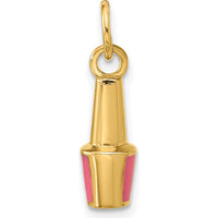 14K Yellow Gold Pink Enameled Nail Polish Charm Pendant by Oro Pregiato