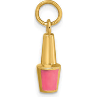 14K Yellow Gold Pink Enameled Nail Polish Charm Pendant by Oro Pregiato