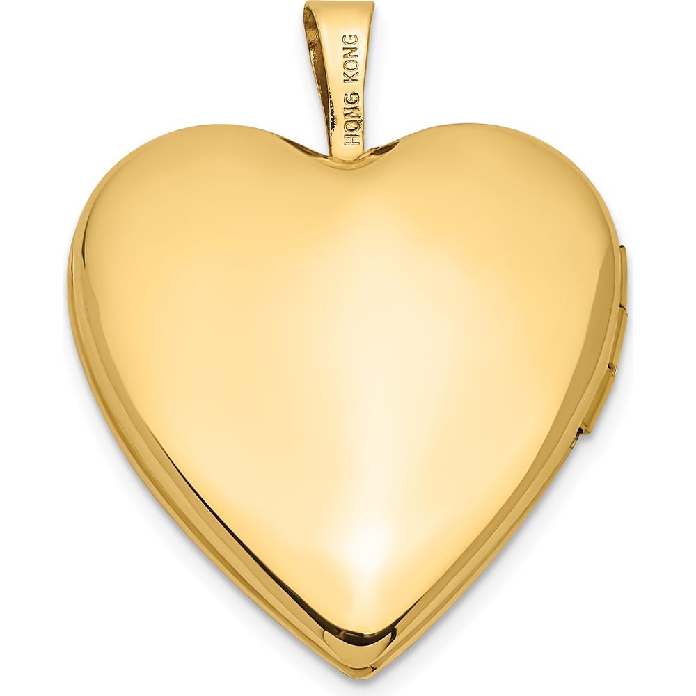 14K Yellow Gold Pink Rose and Green Enamel Heart Locket Pendant - 20mm by Monteluci Fine Jewelry