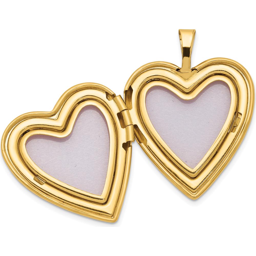 14K Yellow Gold Pink Rose and Green Enamel Heart Locket Pendant - 20mm by Monteluci Fine Jewelry