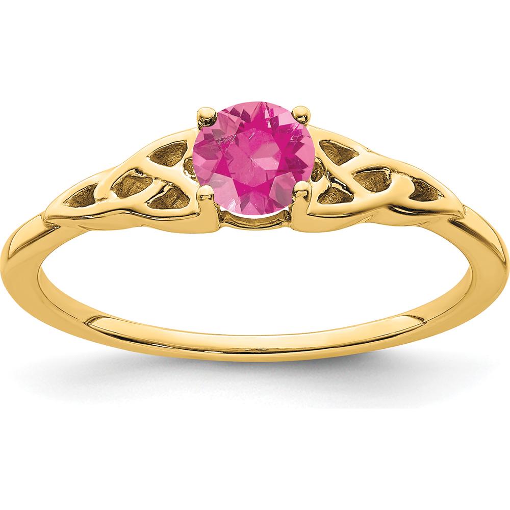 14K Yellow Gold Pink Tourmaline Celtic Knot Ring - 4.5mm Round Tourmaline by Oro Pregiato