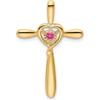 14K Yellow Gold Pink Tourmaline Heart Cross Pendant - 2.3mm Tourmaline by Oro Pregiato