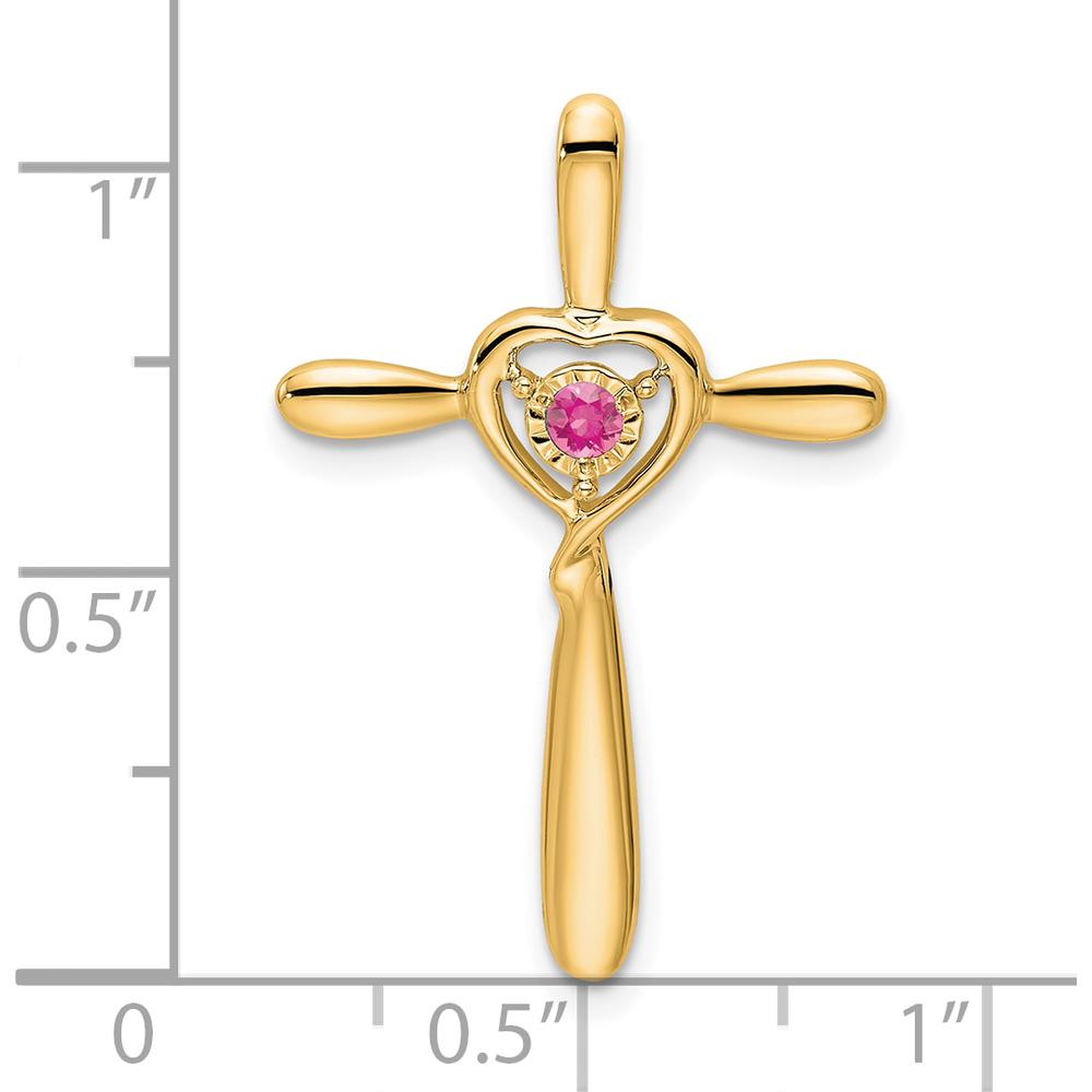 14K Yellow Gold Pink Tourmaline Heart Cross Pendant - 2.3mm Tourmaline by Oro Pregiato