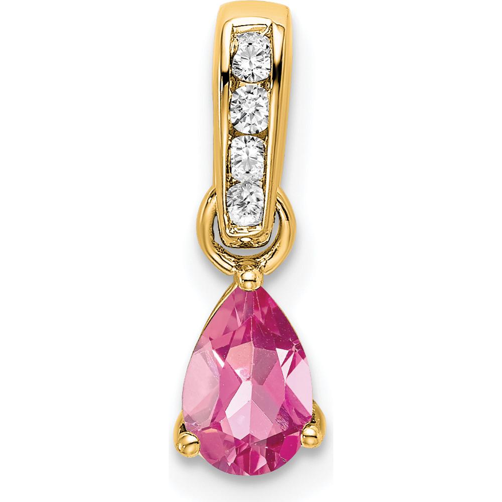 14K Yellow Gold Pink Tourmaline Pear Pendant with Round Diamonds - 0.03 Carat Total Diamond Weight by Oro Pregiato