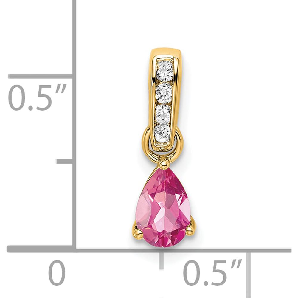 14K Yellow Gold Pink Tourmaline Pear Pendant with Round Diamonds - 0.03 Carat Total Diamond Weight by Oro Pregiato