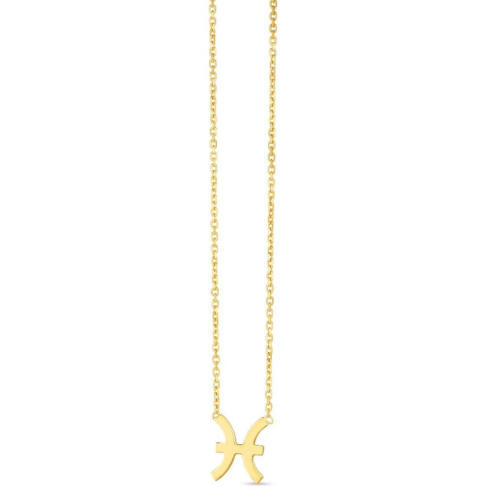 14K Yellow Gold Pisces Zodiac Necklace with Adjustable 18" Chain by Orozza Fine Jewelry