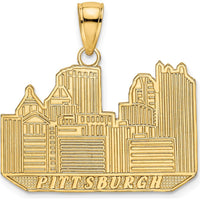 14K Yellow Gold Pittsburgh Skyline Charm Pendant - Polished Textured Design by Oro Pregiato