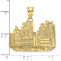 14K Yellow Gold Pittsburgh Skyline Charm Pendant - Polished Textured Design by Oro Pregiato