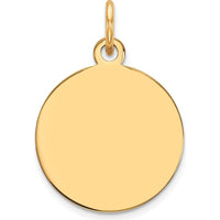 14K Yellow Gold Plain Circular Engravable Disc Charm - 21mm Length by Oro Pregiato