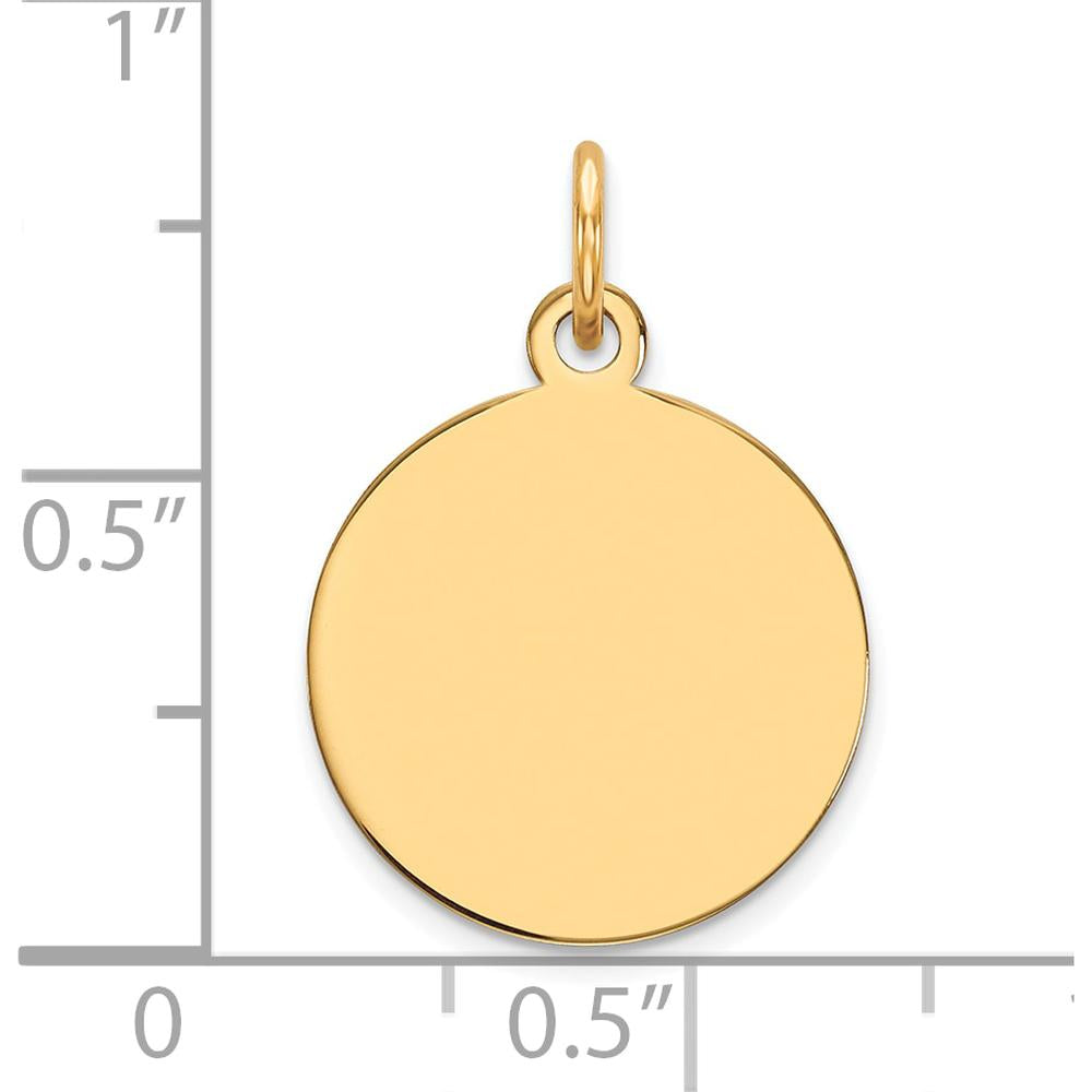 14K Yellow Gold Plain Circular Engravable Disc Charm - 21mm Length by Oro Pregiato