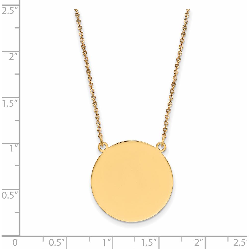 14K Yellow Gold Plain Circular Engravable Disc Necklace with 18-Inch Cable Chain by Oro Pregiato